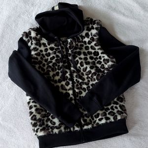 2012 PINK VS Leopard Faux Fur Full Zip Gold Foil Hooded Sweater